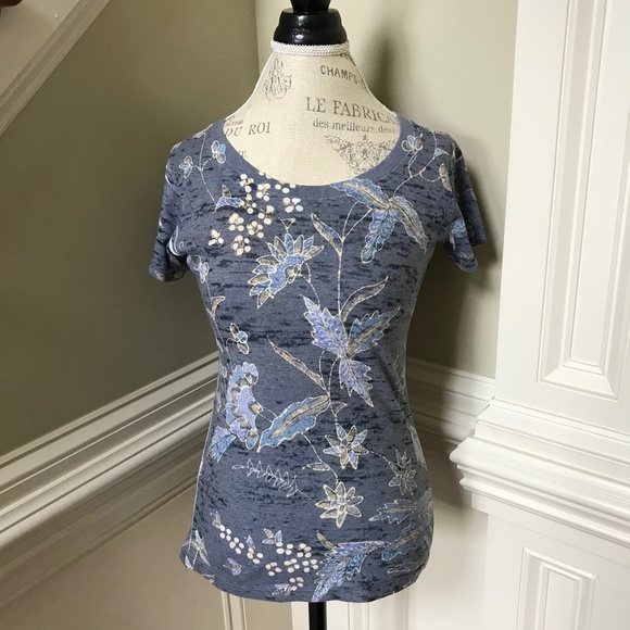 Charlotte Brody Signature T Tee Shirt Top Womens XS Blue Floral Short Sleeve - Picture 6 of 12